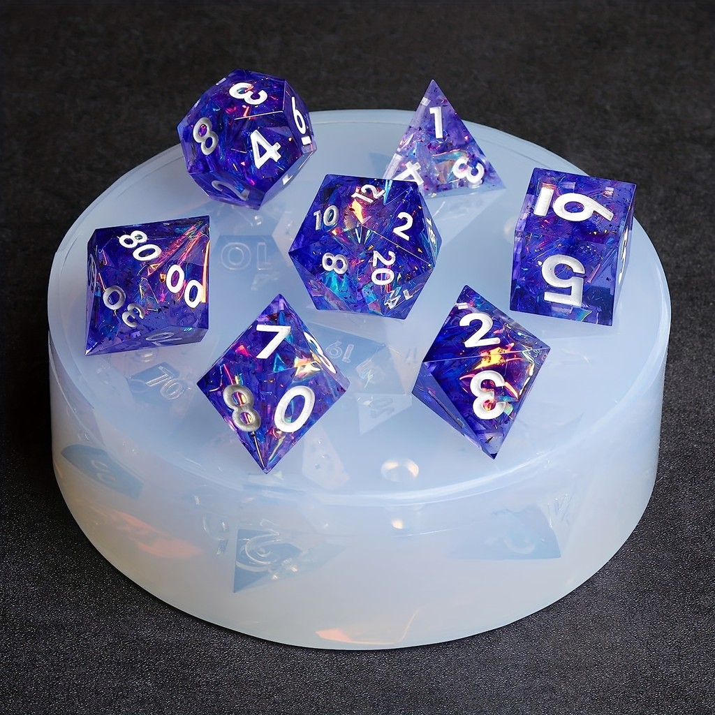 

DIY DND Sharp Edge Dice Silicone Mold for 7Pcs Resin Dice Mold
