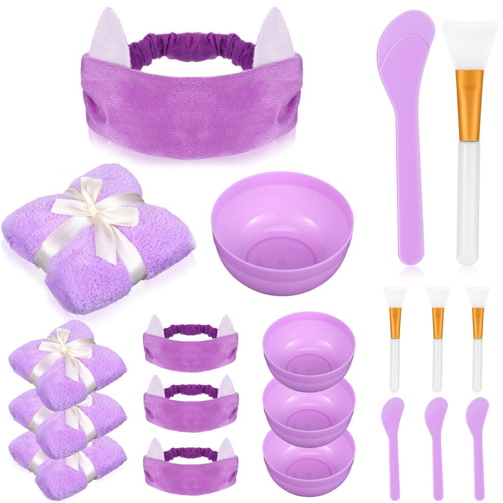 

15pcs Spa Party Supplies For Girls Face Mask Mixing Bowl Spa Towel Headband Heart Bowl Silicone Brush For Sleepover Party