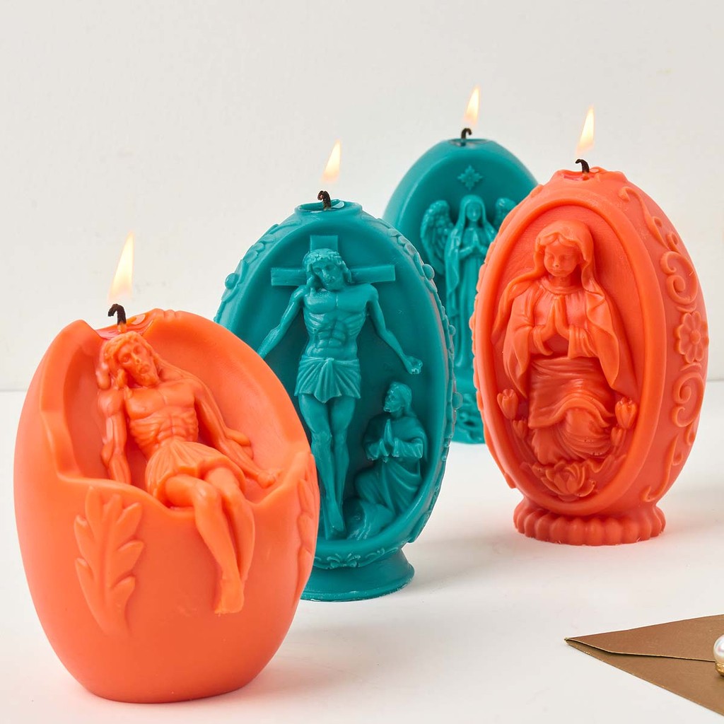 

3D Jesus Egg Candle Silicone Mold DIY Easter Ornament Virgin Mary Craft Gifts Making Soap Plaster Resin Casting Molds Home Decor