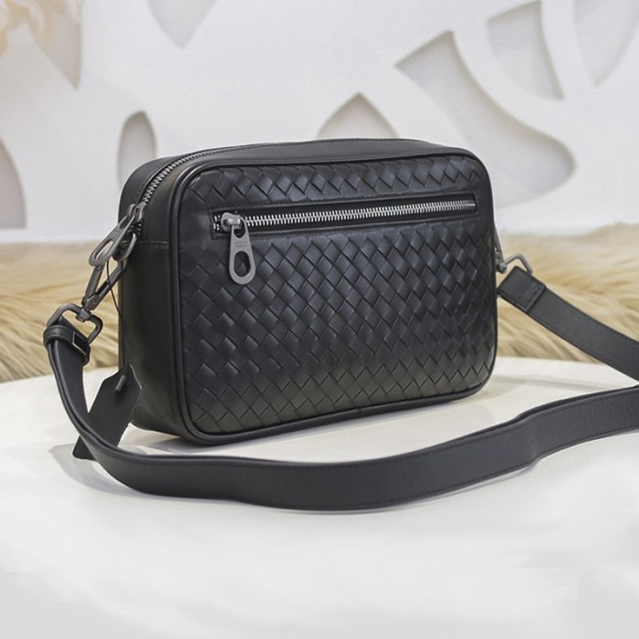 Tas Selempang Kulit Pria premium / Sling Bag tas bahu / Waistbag anyaman embos cowok / tas gadget ta