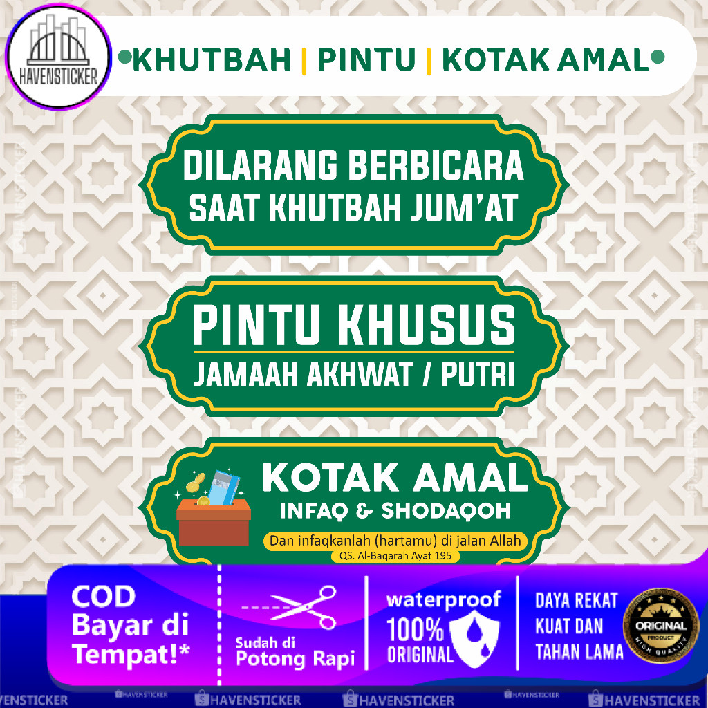 

Stiker Khutbah | Pintu Khusus Jamaah Putri | Kotak Amal Laminasi Glossy