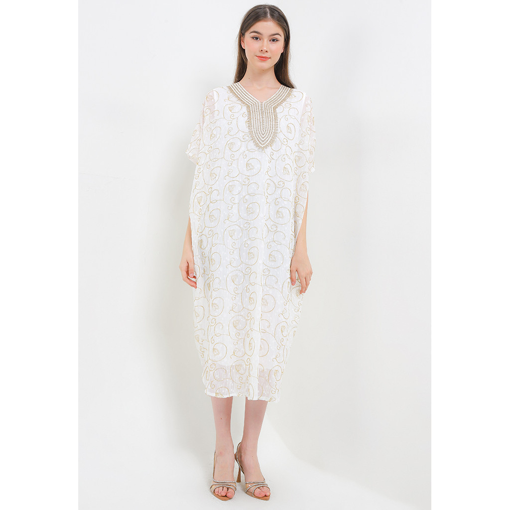 CHIC SIMPLE GOLD EMB KAFTAN W/ WHITE&GOLD LACE KAFTAN WANITA K0O137BB