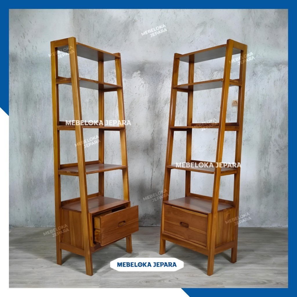 Rak dekorasi susun serbaguna kayu jati. Rak buku sepatu bunga kayu jati