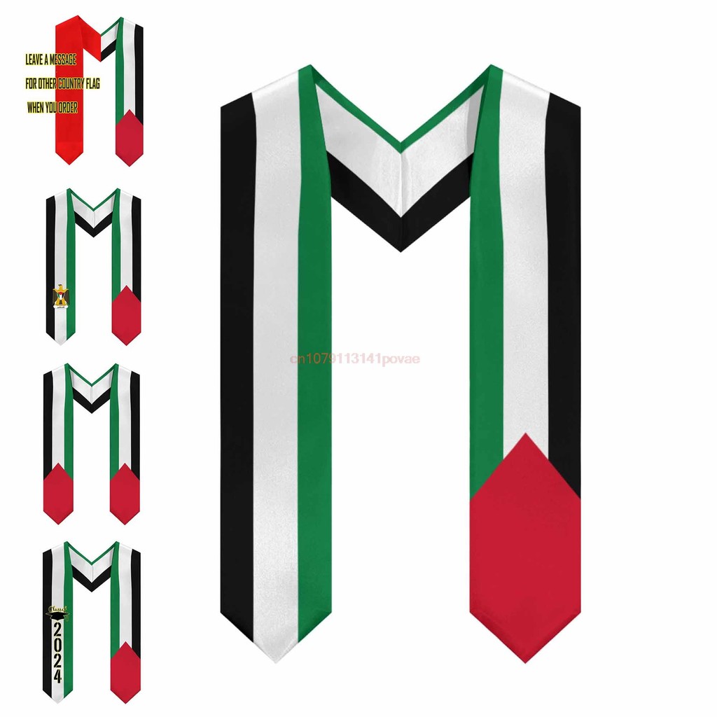 Palestine Flag Customized Mixed Country Flag Graduation Stole Shawl Sash Honor For Study Aboard Inte