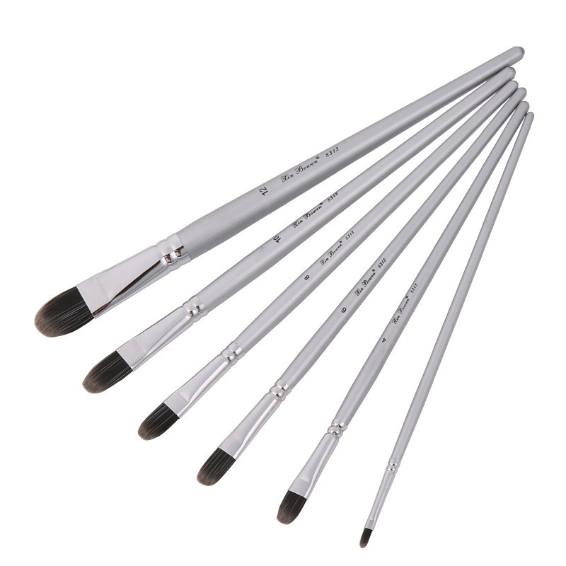 

Watercolor Gouache Painting Pen High quality Nylon Hair 6 pcs Silver short Wooden Handle Paint Brush Set Drawing Art Supplies