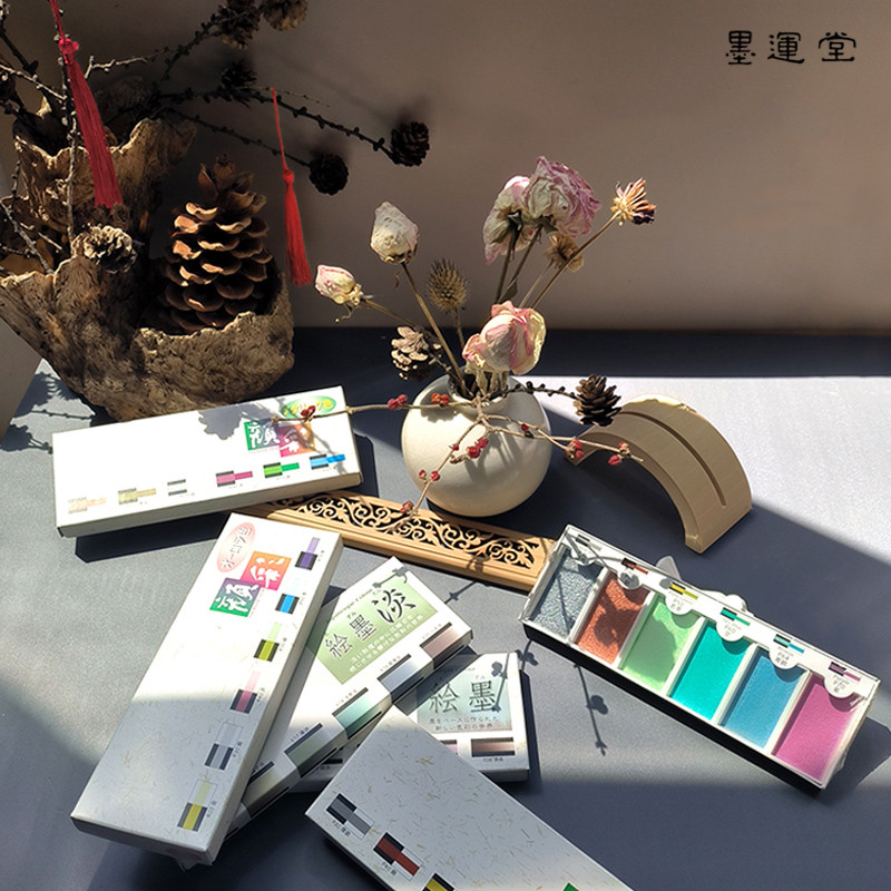 

Japan Boku-Undo E-Sumi Pearl Mineral Watercolor Paint 6 Colors Set Painting Nail Watercolor Paint Brush Art Drawing Supplies