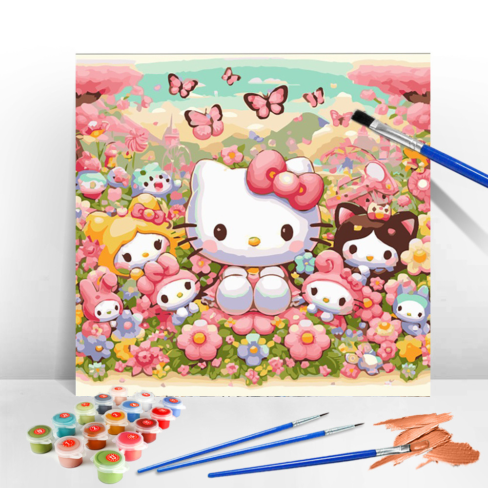 

Sanrio DIY Painting By Numbers Hello Kitty Handpainted Wall Cute Decor For Home Draw With Number Cartoon Flower Diy Unique Gift