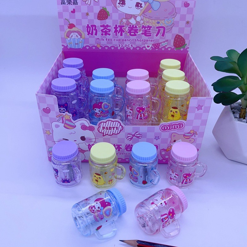

32pcs Sanrio Milk Tea Cup Melody Pencil Sharpener Anime Cute Kuromi Single Hole Pencil Sharpener Student Portable Stationer Gift