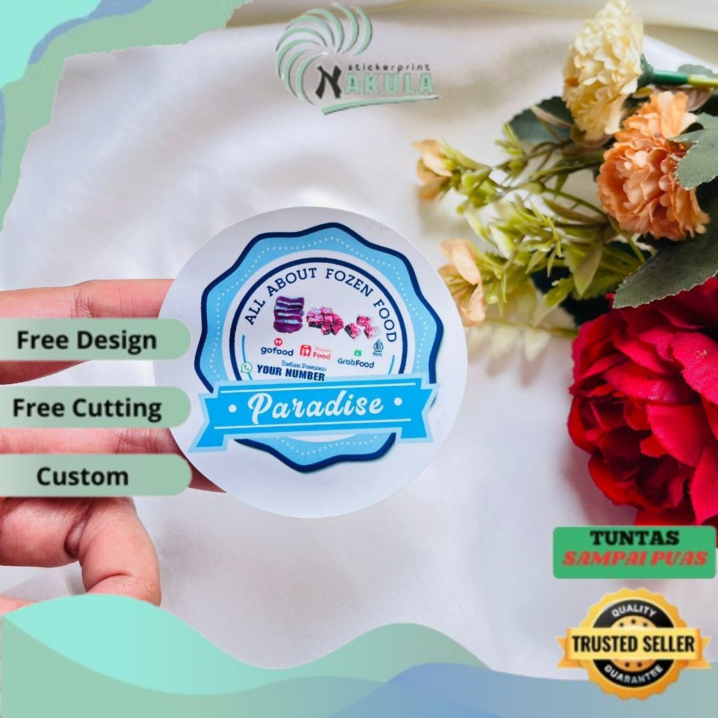 

NKL Cetak Stiker Vinyl Frozen Food Sticker Label Makanan Beku Basah Anti Air Free Desain Custom Nama