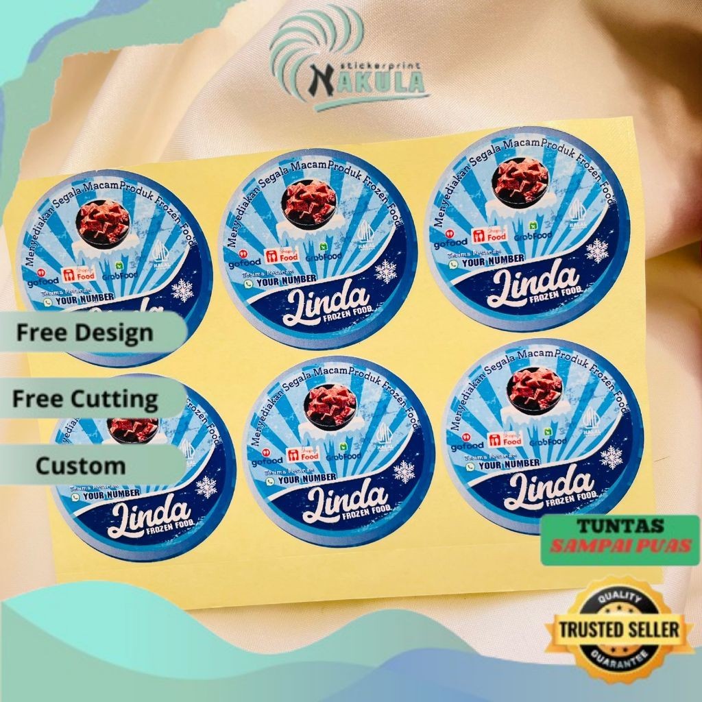 

NKL 9-15 Sticker Cetak Label Frozen Food Makanan Beku Bulat Chromo Stiker Custom Nama Brand