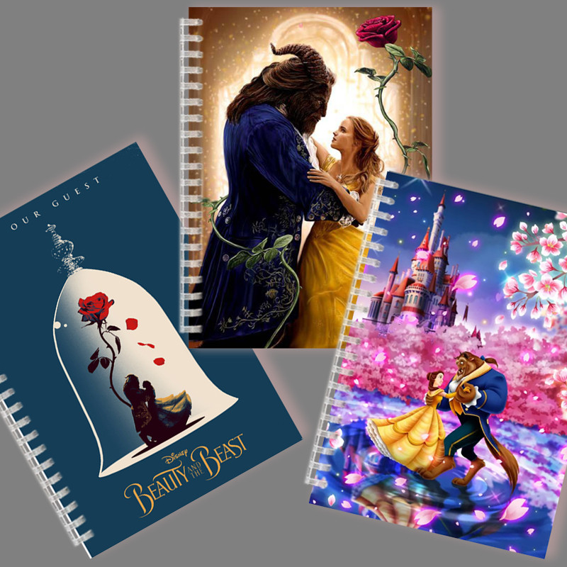 

A5 Spiral Notebook Cartoon MINISO Disney Beauty And The Beast Belle Rose Quote Note Book Figure Art Print Writing Pad Stationery