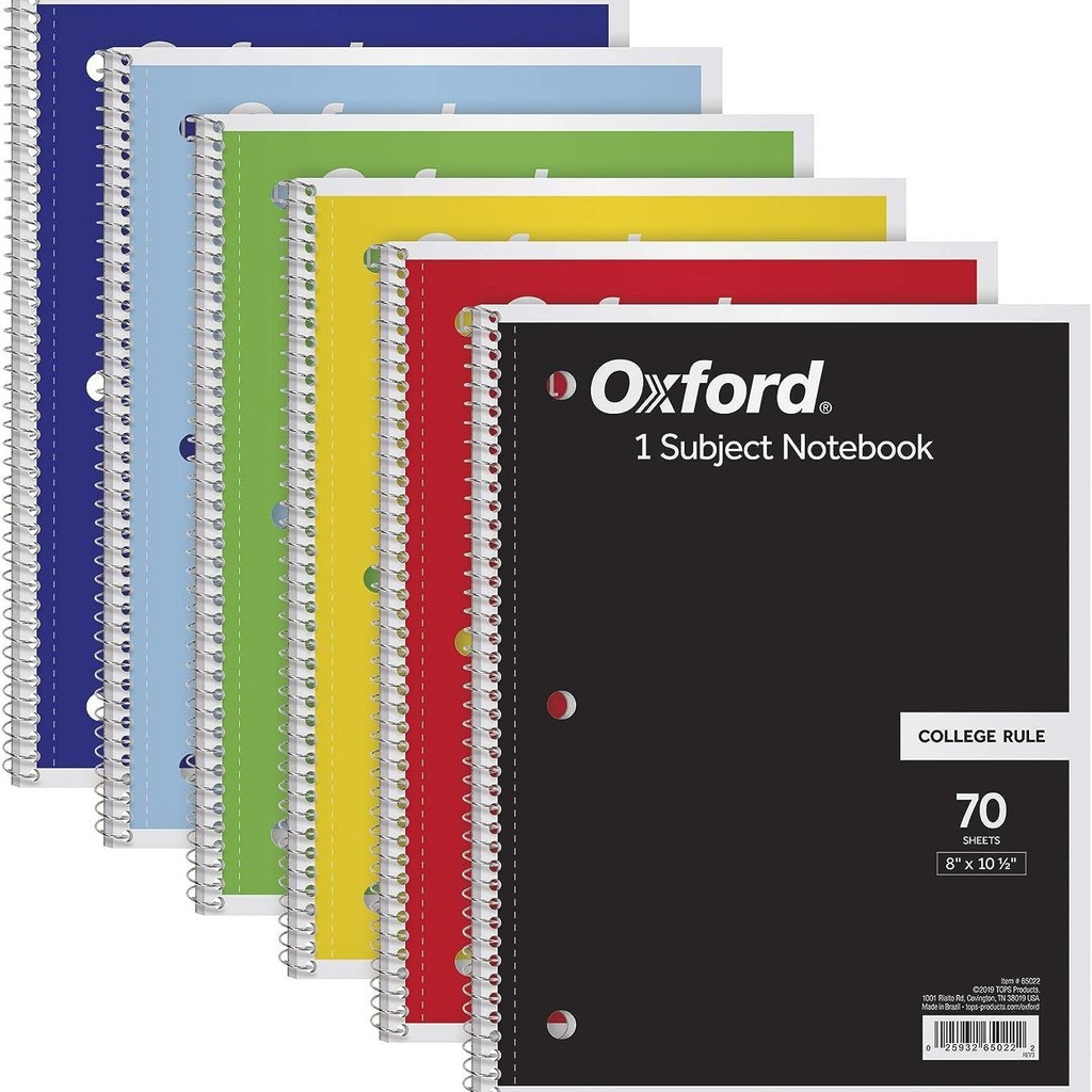 

Spiral Notebook College Ruled Paper 8 x 10-1/2 Inch 6pack 1-Subject Wide Ruled Paper 70 Sheets per Notebook Color Will Vary