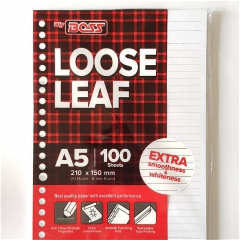 

(CCK STORE) kertas binder premium Loose Leaf Big Boss A5 , 20 Holes - Garis isi 100 Lembar