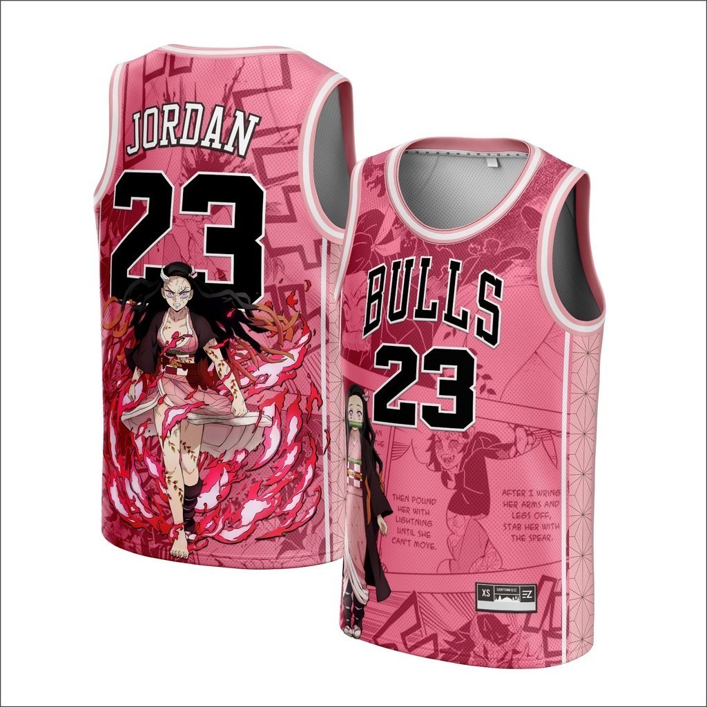 ⁠[ORIGINAL] Michael Jordan #23 Chicago Bulls CUSTOM PINK 2 NEZUKO - Swingman Bola Basket  Baju Kaos 