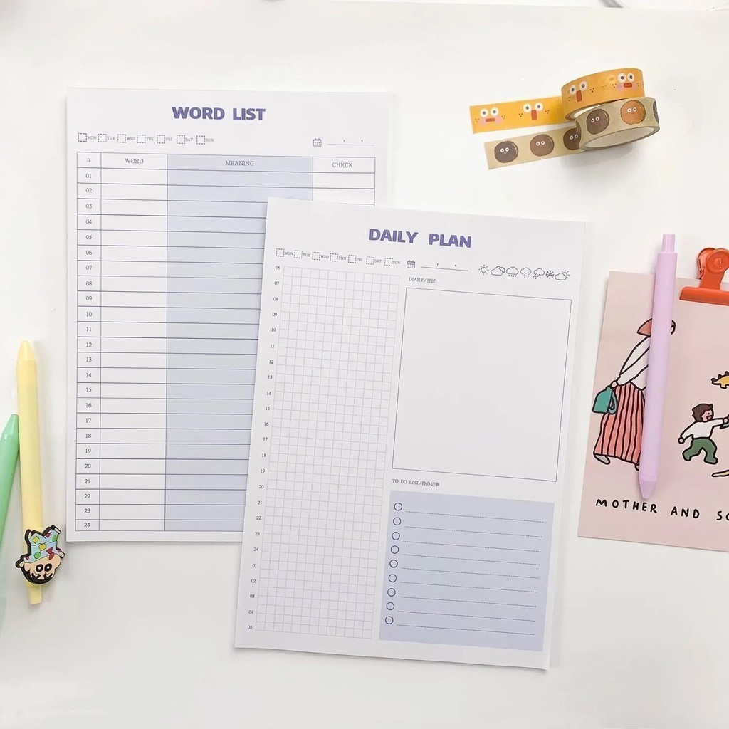 

SURABAYA Winzige Papan daily to do list B5 Vocabulary Notepad kosa kata bahasa word list book Buku tulis / Daily Planner Pad jadwal belajar check list time table my chores memo board