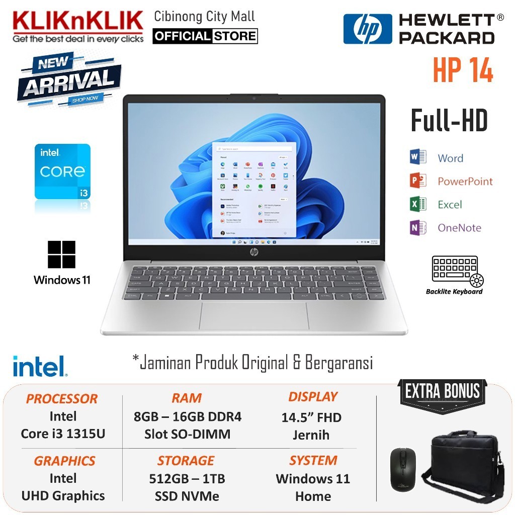Laptop Terbaru HP 14s Intel Core i3 1315U 8GB 512GB SSD 14.0 Inch FHD Windows 11 Home Original