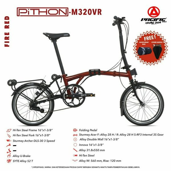 Sepeda Lipat Pacific PITHON M320 VR Trifold 16 Inchi