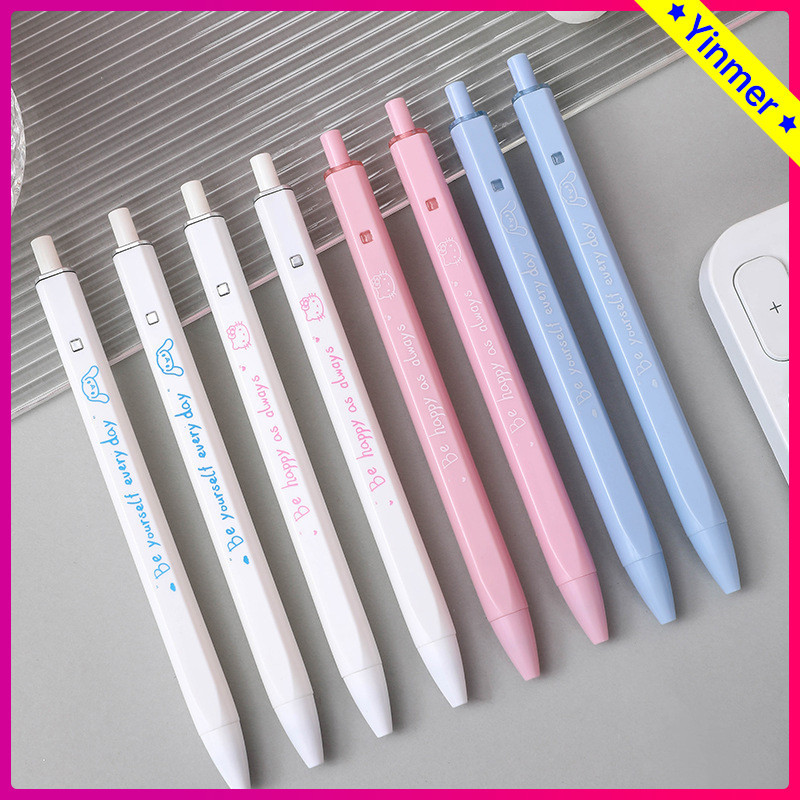 

COD✨Ins Sederhana Kucing Kucing Persegi Pena Tekan Pena Netral Siswa 0.6mm Pena Hitam Cepat Kering-Yinmer