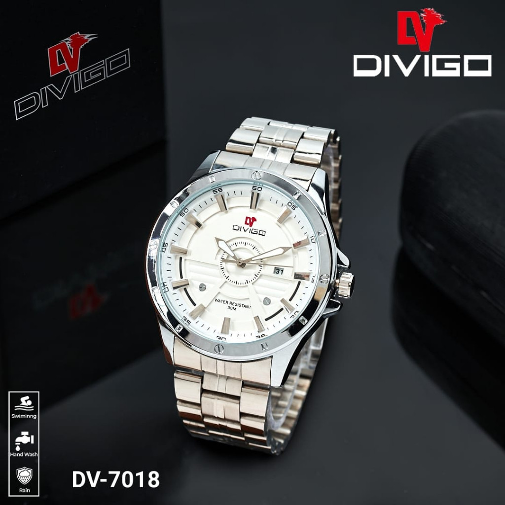 [DW] - Jam tangan Pria Divigo Original Dv-7018 Rantai Elegant Water Resist Free Box