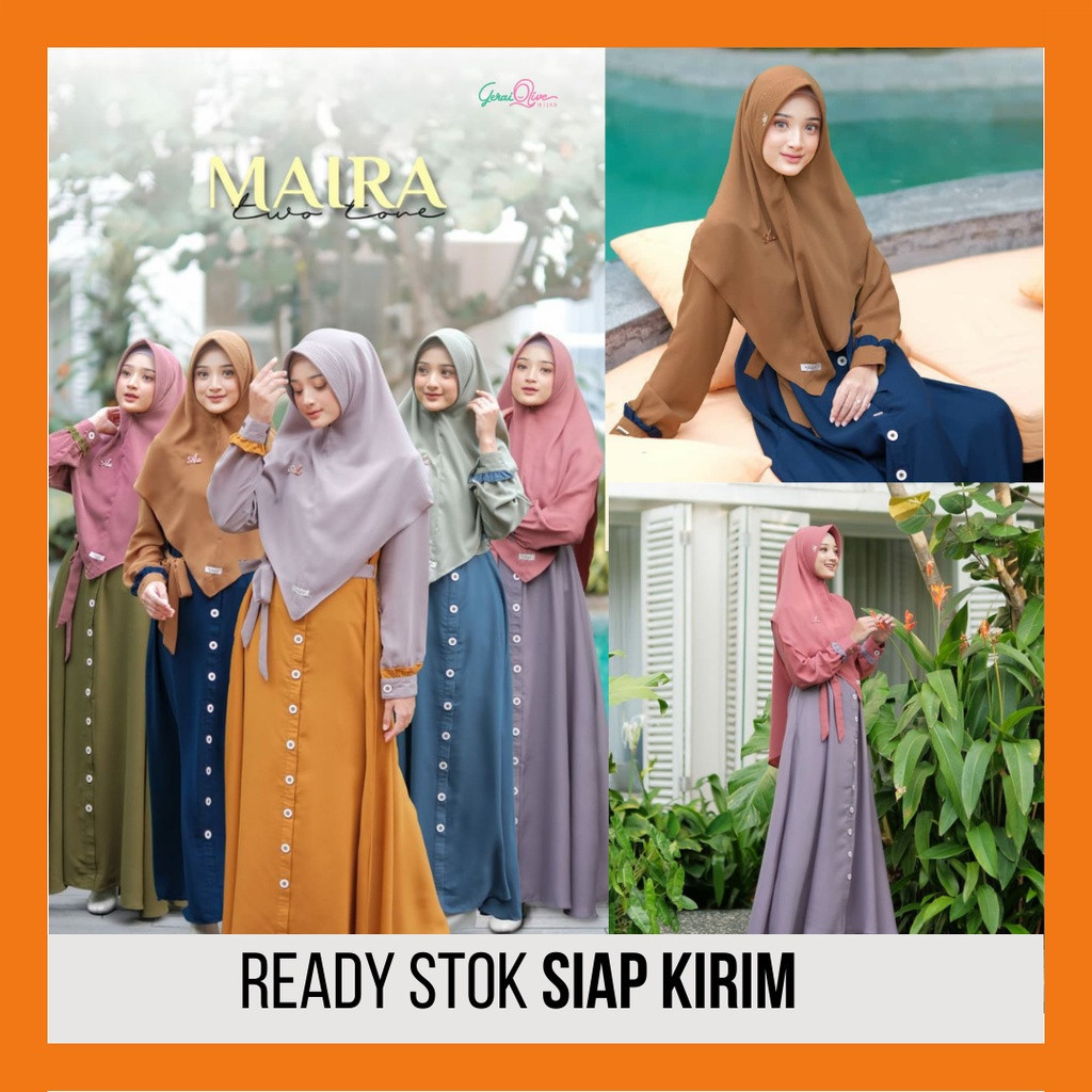 Vol.4 Terbaru Gamis Simple Maira Two Tone Set by Aden Hijab Dress Kombinasi Adem Lembut Bahan Jatuh