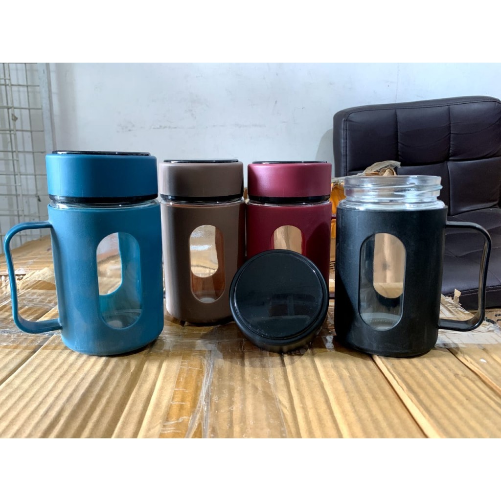 MUG JAR KACA WARNA 500ML + DOS/GELAS KACA KACA/SOUVENIR GELAS/BOTOL MINUM KACA 500ML