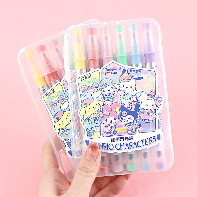 

(SHJ) 6pcs Stabilo 2 kepala sanrio highlighter license sanrio Stabilo pastel color cute penanda pewarna