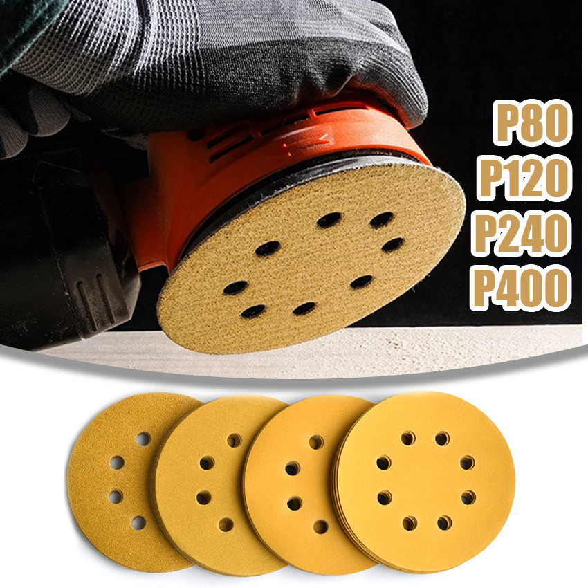 10Pcs Amplas Bulat P80/120/240/400 5 Inch 8 Lubang 5" Tempel Sanding Disc Mata Gerinda Amplas
