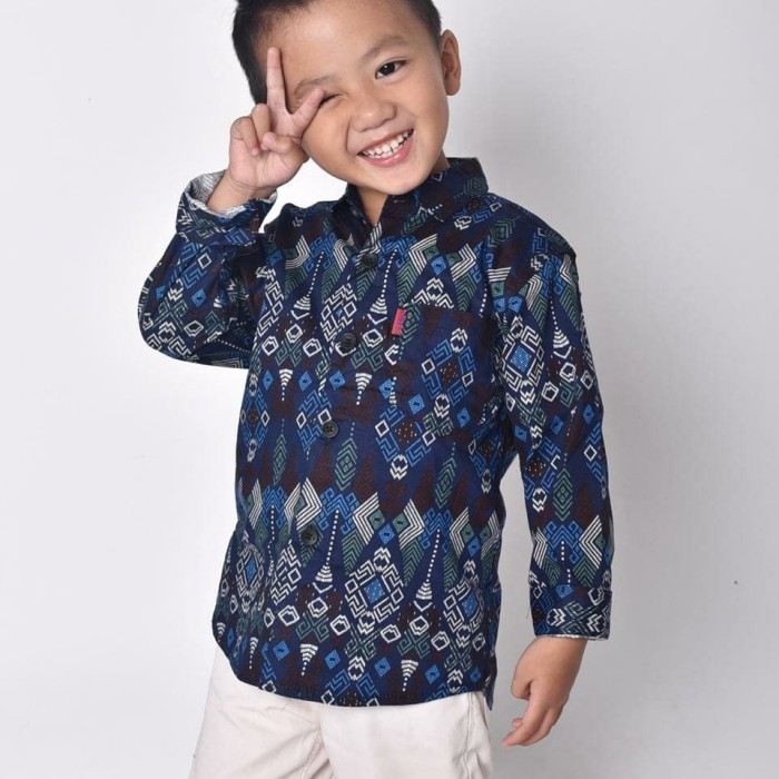 Terlaris ✨ -Kemeja Batik Songket Anak Premium/Batik Anak Laki Laki Modern Terlaris - 3-4 tahun, Navy