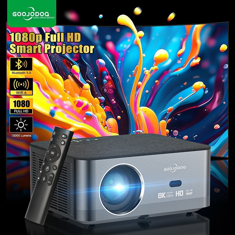 Goojodoq 1080P HD Portable Proyektor 4K WiFi 6 & Bluetooth 5.0 High Brightness Projector With Remote