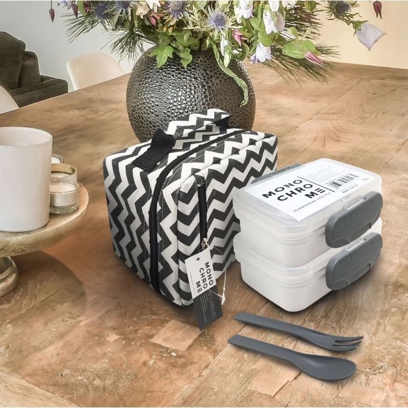 TECHNOPLAST Lunch Box Set Monochrome Soft Lunch Kit / Kotak Bekal / Lunch Box Set 4 Varian Tas Motif