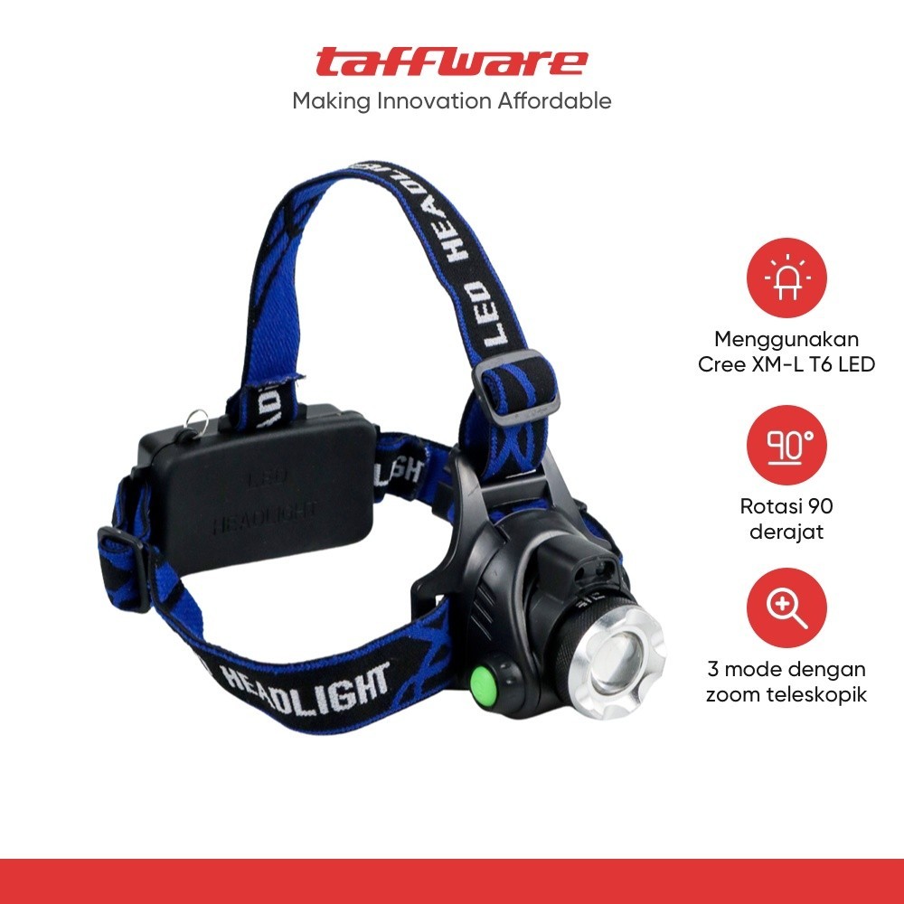 TaffLED Senter Headlamp 1 LED Cree XM-L T6 3000 Lumens - AHT404