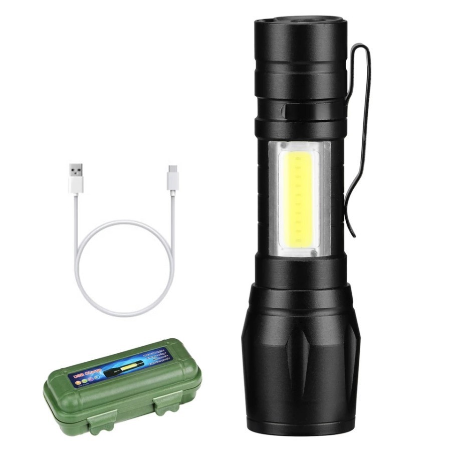 Senter Mini XPE+COB Cas USB Senter Mini COB