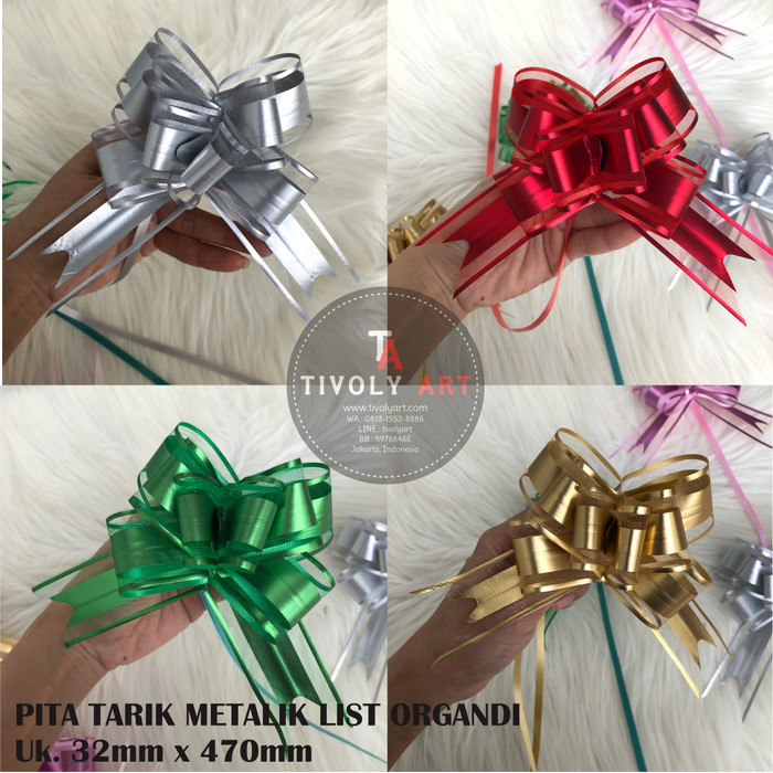 

Pita Tarik / Pita Kado / Pita Serut 32mm METALIK LIST ORGANDI isi 10 - Hijau
