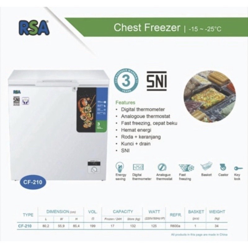 PROMO BIG SALE chest freezer / freezer box RSA 200 liter cf 210