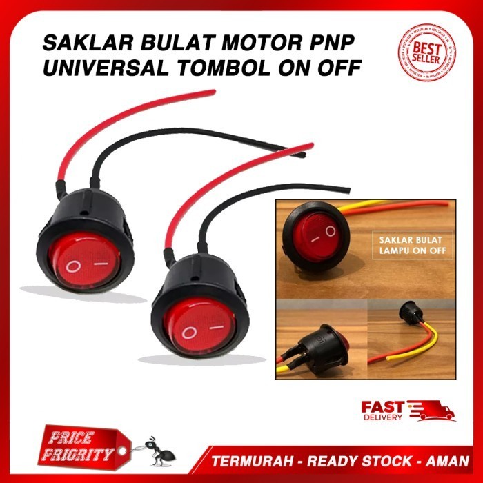 Saklar Switch On OFF BULAT Tombol MOTOR LED Lampu Motor UNIVERSAL - Hitam-Kecil