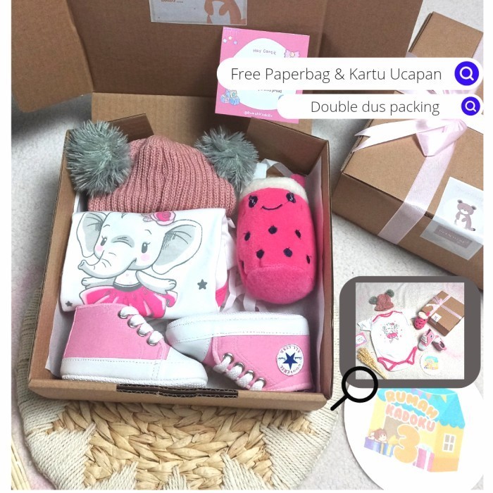 

(NEW) -Hampers baby girl kado lahiran kado bayi perempuan newborn - Gajah 0-6 bln