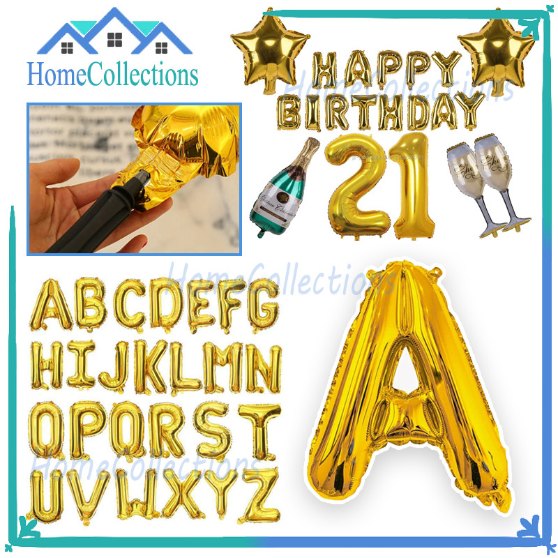 Balon Huruf Ulang Tahun/Balon Foil Huruf Gold 40cm/Balon Huruf Satuan 40 CM