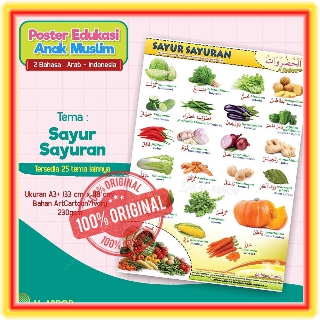 Poster Buah Buahan Sayur Sayuran Mufrodat Bahasa Arab