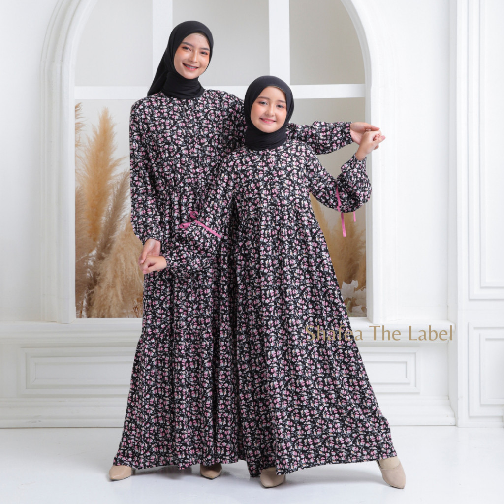 New!! Homey Dress Ameena Ibu dan Anak Gamis Couple Ibu dan Anak Perempuan Bahan Katun Rayon Premium 