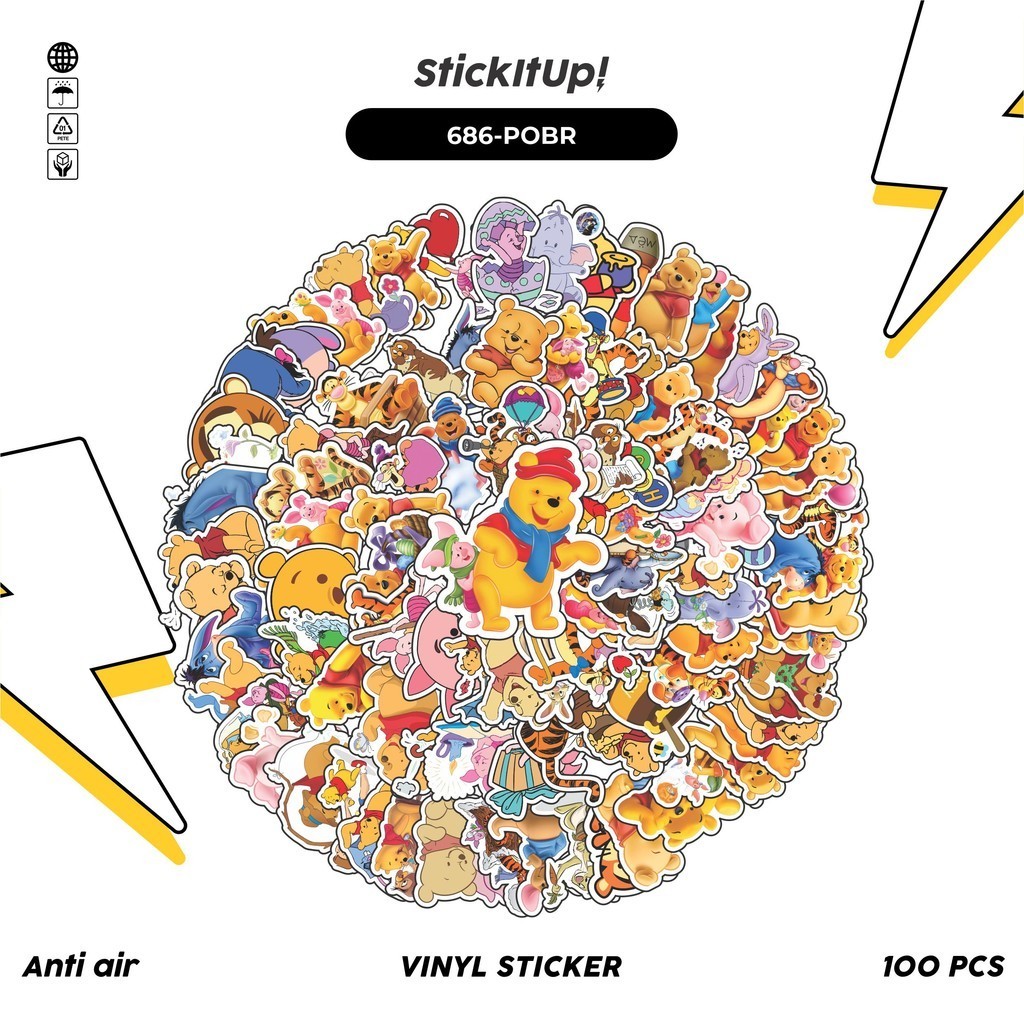 

COD✨ 100 Pcs Stiker Pack Pooh Bear Lucu Aesthetic Vynil Waterproof untuk Freebies Sticker Buku Journal Casing HP Laptop