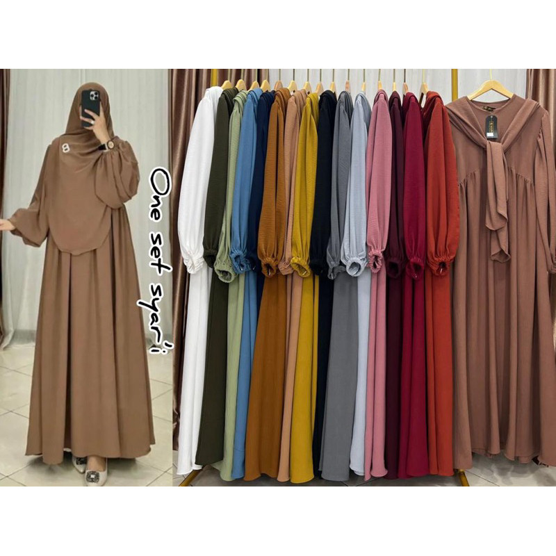 gamis syari set pashmina oval ukuran jumbo, gamis jumbo polos//BAJU WANITA MODEL BARU / MURAH PROMO