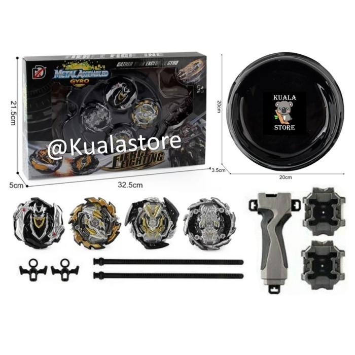 [Terbaru]Sale Paket Promo 4PCS Beyblade Burst Set With Grip Launcher Arena Black - Paket Black 2