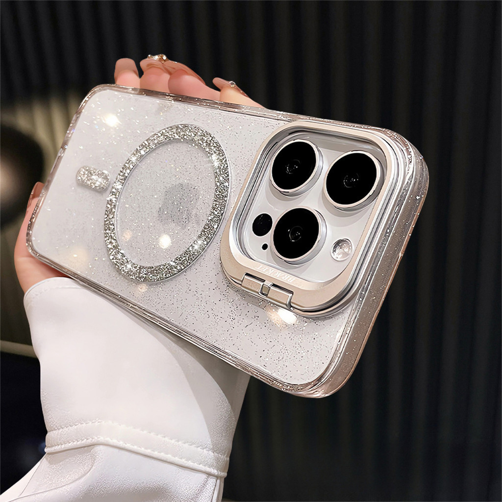 NEW CASING LUXURY FLIP LENSA GLITTER MAGNETIK CASE FOR IPHONE 15 14 13 12 11 PRO MAX Built-in stand 