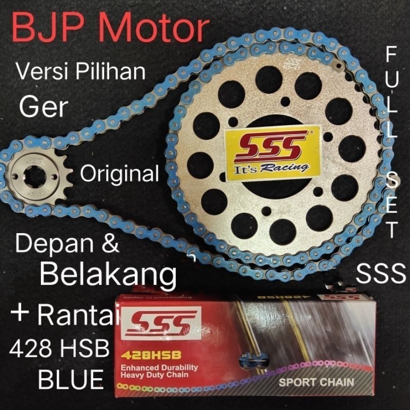 Gear Set FULL SSS 428 Smash/New, Shogun 125/New + Rantai SSS 428 HSB BIRU/BLUE 130L + Pilihan Gir De