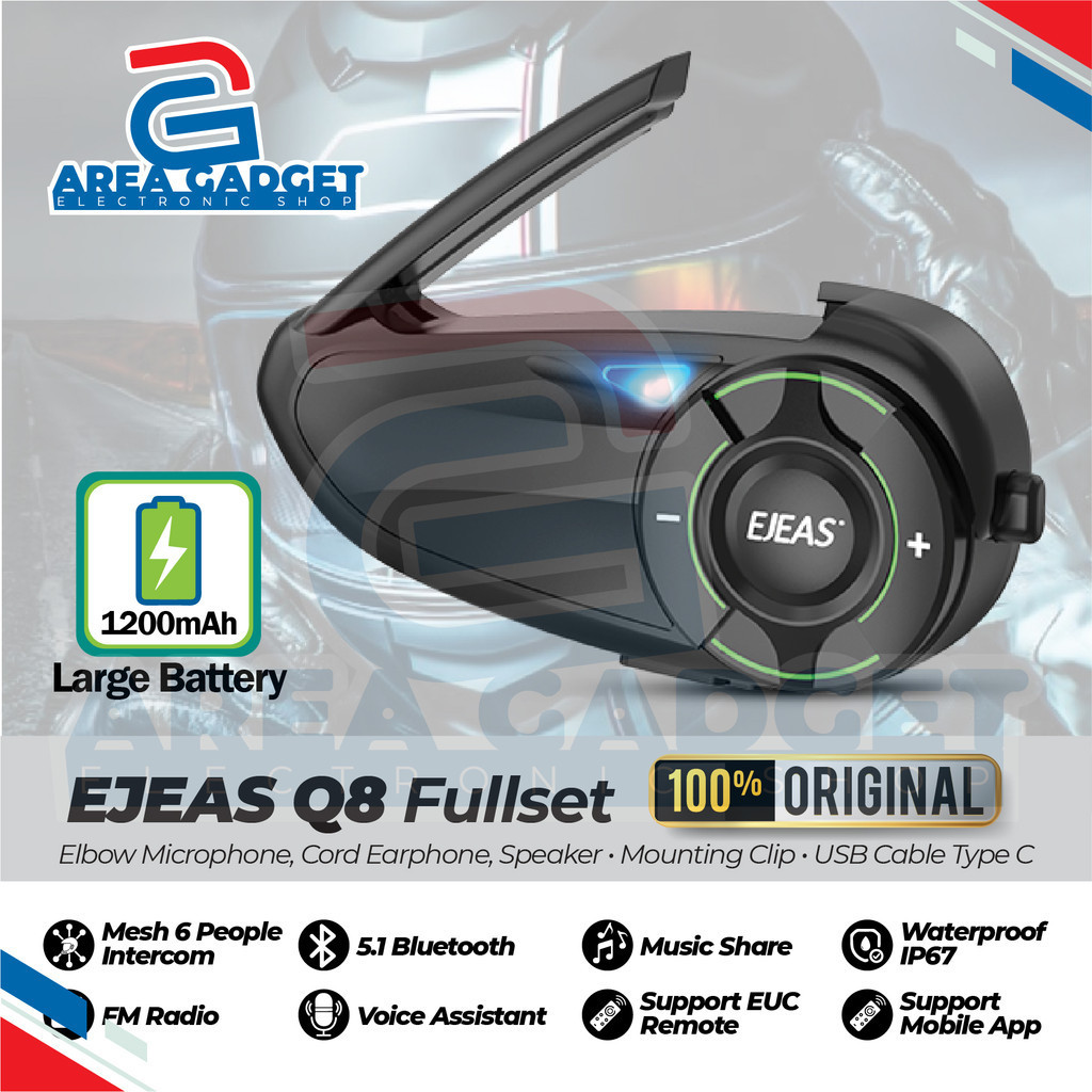 Interkom EJEAS Q8 Helm Bluetooth Intercom Headset Helm bisa Connect Up To 6 Riders GARANSI ORIGINAL