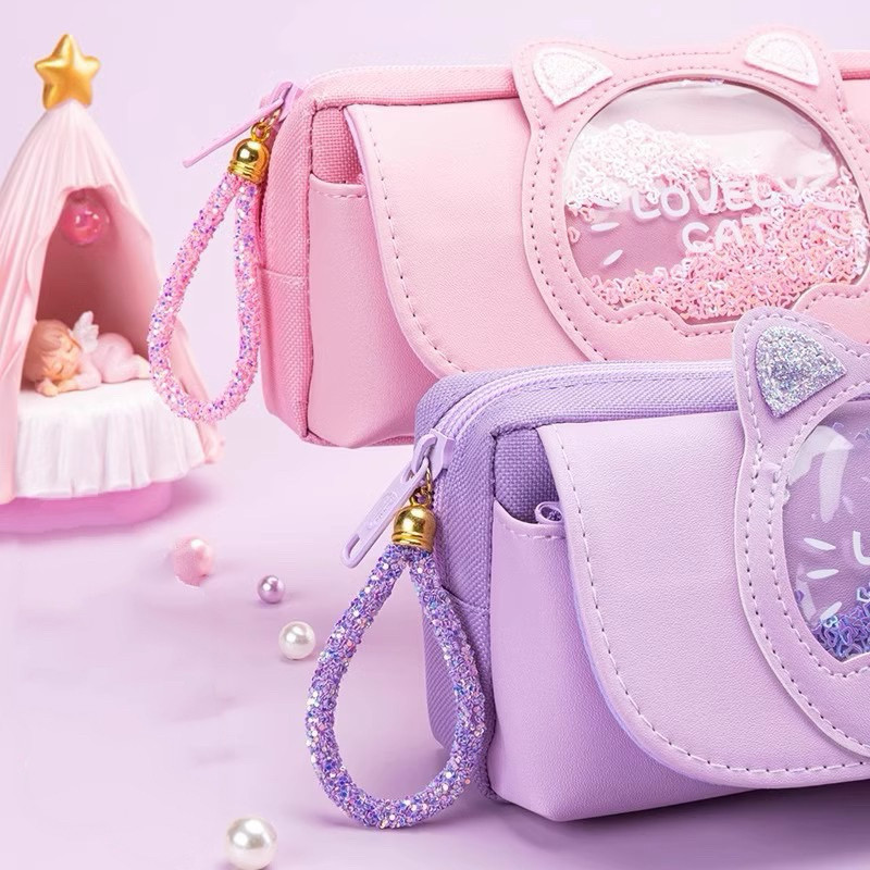 

POUCH PENYIMPANAN ALAT TULIS / TEMPAT PENSIL GLITTER LOVELY CAT / Tas Pensil Tiga Lapis Berkapasitas Besar / Tas Alat Tulis Besar Siswa