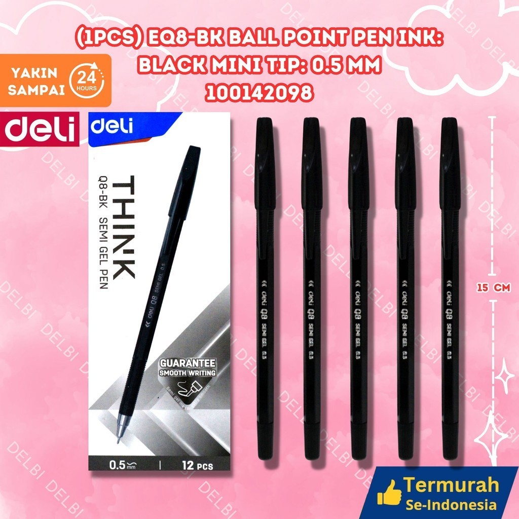 

DELI Think Semi Gel Pen 0.5 mm pulpen (1PCS) Q8-BK Ball Point Pen Ink Black Mini tip 0.5mm
