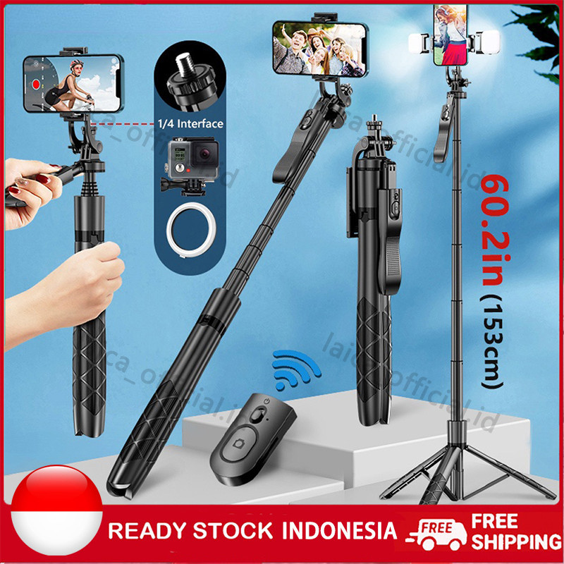 Tongsis Tripod lampu LED Gimbal Stabilizer Bluetooth Selfie Stick Remote with LED 360° Rotate Tripod