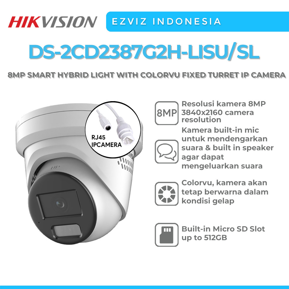 HIKVISION DS-2CD2387G2H-LISU/SL 8MP SMART HYBRID LIGHT COLORVU MICROSD UPTO 512GB TURRET IP CAMERA
