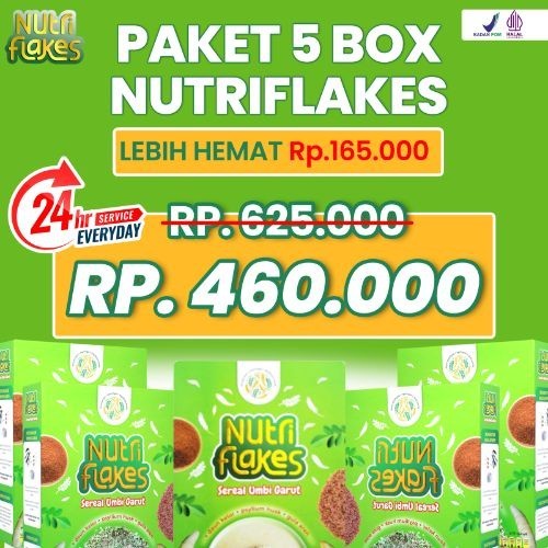 

Paket 5 Box Nutriflakes Sereal Nutriflakes -Nutriflex Original Sereal Umbi Garut Solusi Atasi Asam Lambung Maag Kronis Gerd Menyehatkan Saluran Pencernaan Nutrifleks Seral umbi Garut Mengatasi Mag Kronis dan Gerd Menahun